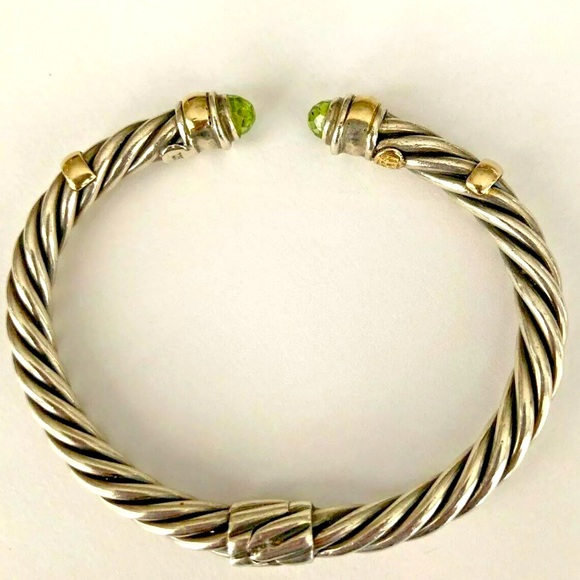 Samuel B. 5mm Sterling Silver 14K Gold Peridot Hinged Cable Cuff - Picture 4 of 11